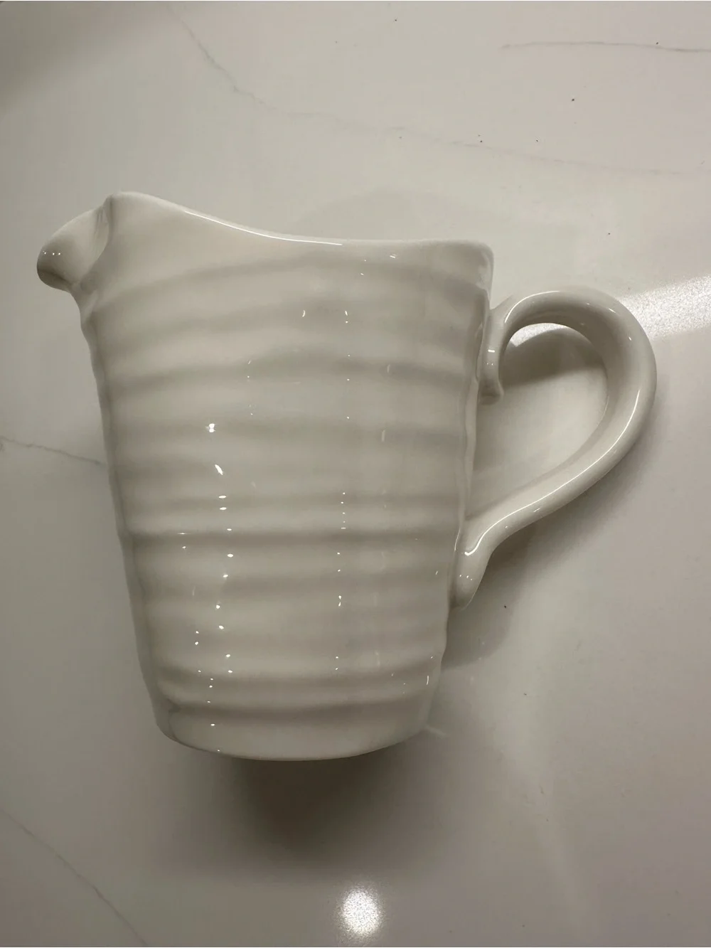 Portmeirion White Ceramic Pitcher with Subtle Ribbing 15 oz